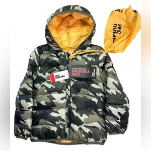 Epic Threads Water Resistant Packable Eucalyptus Camo Puffer Jacket Hood NWT 4T4